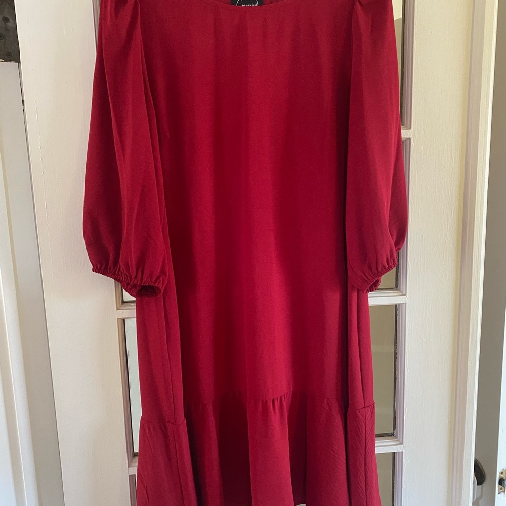 Women's Puff-Sleeve Ruffled-Hem Sheath Dress